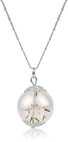 MadamLili - Echte Pusteblumen Anhänger Set 2cm - Echtsilber 925 Sterling - Damen Halskette 70cm Lang - Handgefertigt - Naturschmuck Löwenzahn Samen Blüten - Exklusive Schmuckbox