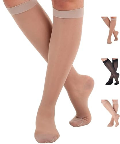 ABSOLUTE SUPPORT elegante Kompressionsstrümpfe für Frauen Klasse 2 20-30mmHg - Kompressionssocken für Krampfadern, Lymphödem, Lypödem, Schmerzlinderung - Stützstrümpfe Nude, Large