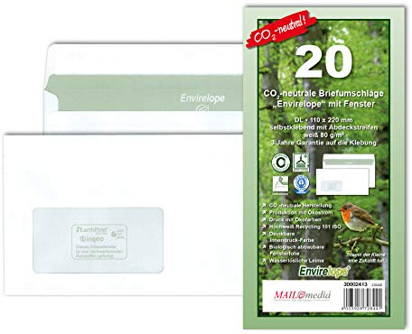 Envirelope Briefhüllen DIN Lang haftklebend Recycling weiß 75 g/m² CO2-neutral mit Fenster