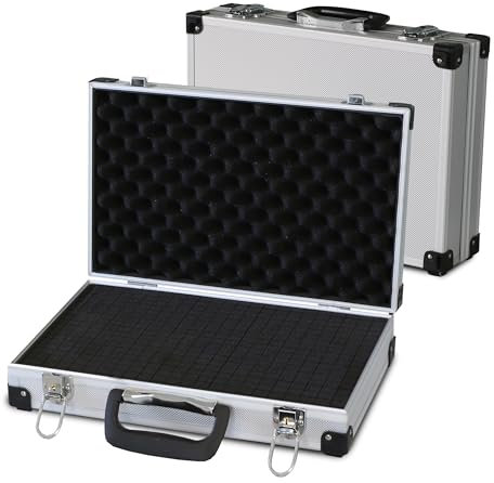 PeakTech 7260 - Custodia universale per strumenti di misura, Custodia in alluminio resistente, Vano porta attrezzi, Imbottitura in schiuma, Con lucchetto, Antipolvere, L - 370 x 80 x 230 mm