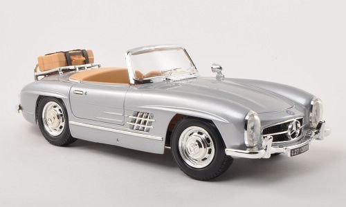 Mercedes 300 SL Roadster, Silber, mit Gepäckträger, Modellauto, Fertigmodell, Bburago 1:18