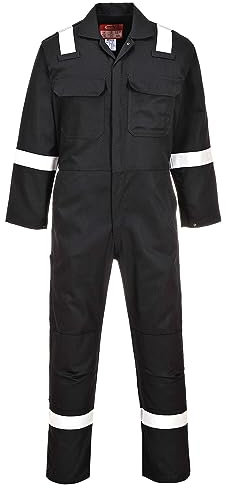 Portwest BIZ5 Men's Flame Resistant Reflective Overalls Bizweld Iona FR Coverall Black, Small