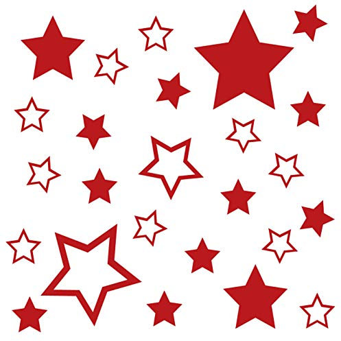 kleb-Drauf® | 25 Sterne | Rot - glänzend | Autoaufkleber Autosticker Decal Aufkleber Sticker | Auto Car Motorrad Fahrrad Roller Bike | Deko Tuning Stickerbomb Styling Wrapping