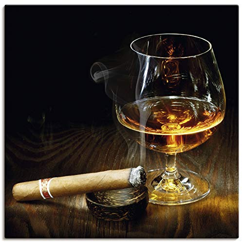 ARTLAND Wanddeko Leinwand Bilder Wandbild 70x70 cm Gentleman Lounge Zigarre Cognac Bar Whiskey Vintage Retro T5PU