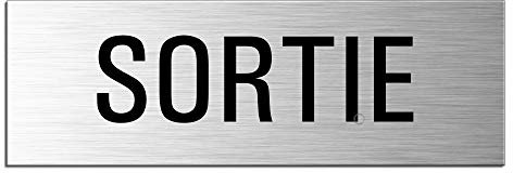 Plaque de Porte - Sortie | Aluminium brossé Aspect Acier inox | 240x80 mm | No.25070-S