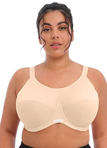 ELOMI Damen Energise Sport BH: Hohe Stoßfestigkeit. Dreiteilige Cups, Racerback-Option UK-Größen D-K, US-Größen D-O, Hautfarben, 36FF