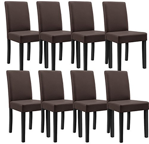 [en.casa] 8er Set Polsterstühle Braun mit Massivholzbeinen Stühle in Kunstlederbezug Esszimmer-Stuhl Hochlehner Küchenstuhl
