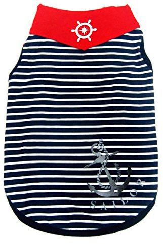 Happy Puppy Blue Striped Sailor Tank Dog Top, Medium
