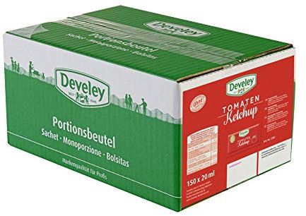 DEVELEY Tomaten Ketchup – 150 x 20 ml Pack - Portionsbeutel Tomaten-Ketchup – Original Develey Rezeptur – Ohne Zusatz von Konservierungsstoffen und Geschmacksverstärkern – Ketchup