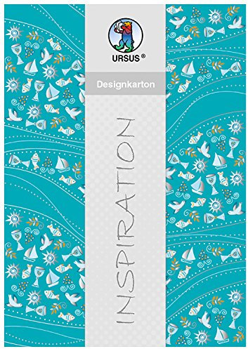 Ursus 60484603 - Designkarton Glory, 200 g/qm, 5 Blatt, DIN A4, Wellen petrol