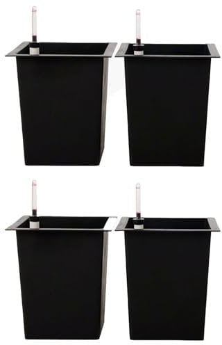 VIVANNO Blumenkübeleinsatz aus Kunststoff mit Bewässerungsset - 29x29x32 cm - schwarz - 4er Set