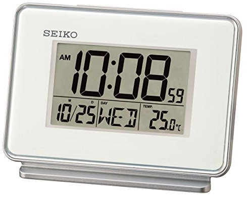 Seiko LCD Dual Alarm Calendar Clock, Plastic, White
