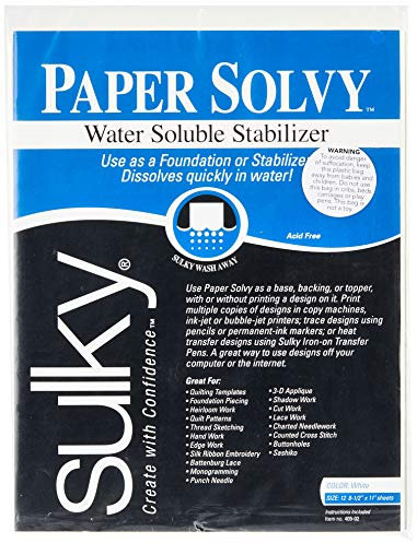 Sulky - Stabilizzatore idrosolubile Paper Solvy, 21,6 x 27,9 cm, 12 Pezzi