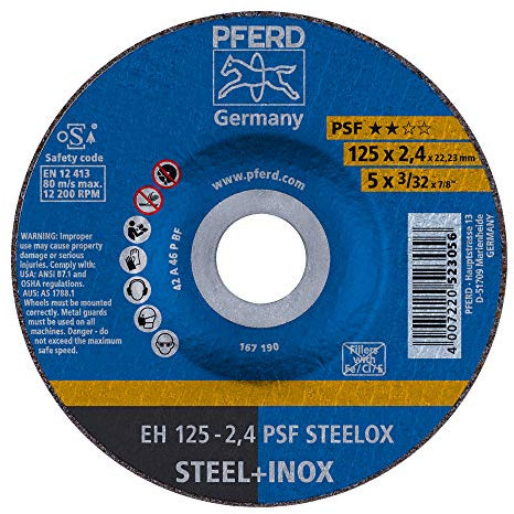 PFERD Trennscheibe PSF STEELOX 1 Stück | 125 x 2,4 x 22,23 mm, gekröpft | 61720326 – für Stahl und Edelstahl (INOX)