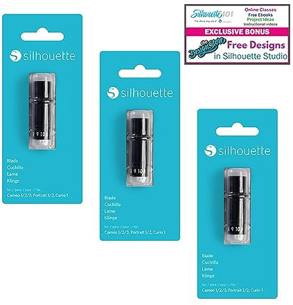 Silhouette Ersatzklingen, 3 Stück. - Schneideblatt für Silhouette Schneidewerkzeuge - für Stoff, Vinyl und Papier - Automatik, Schwarz, 1-10 mm
