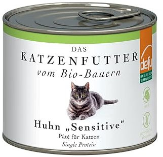 defu Katzenfutter | 1 x 200 g | Pate Bio Huhn Sensitive | Alleinfuttermittel Premium Bio Nassfutter für Katzen