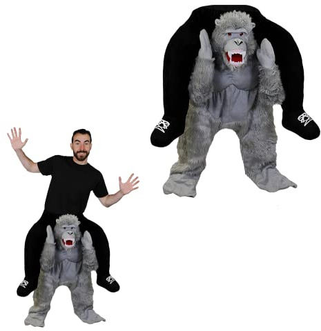 PICK ME UP Gorilla Novelty Costume Adults Fancy Dress - Plush Gorilla Ride On Animal Zoo Jungle Costume With Stuffed Legs and Adjustable Elasticated Waistband (One Size)