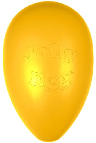 Jolly Pets Egg Dog Toy, 20 cm, Yellow Red | Egg-shaped herding ball for dogs that rolls unpredictably to trigger chase instincts, floats, and is made in the USA