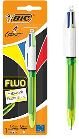 BIC 4 Farben Kugelschreiber 4 Colours Fluo, mit Highlight Funktion, 1er Pack, Ideal für das Büro, das Home Office oder die Schule