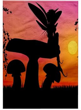 3D Rose Fairy Silhouette auf Pilz bei Sonnenuntergang TWL_17951_1 Handtuch, 38,1 x 55,9 cm