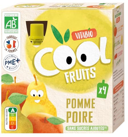 Vitabio Cool - Gourdes Fruits Pomme Poire de provence 4x90 g - Compote - BIO