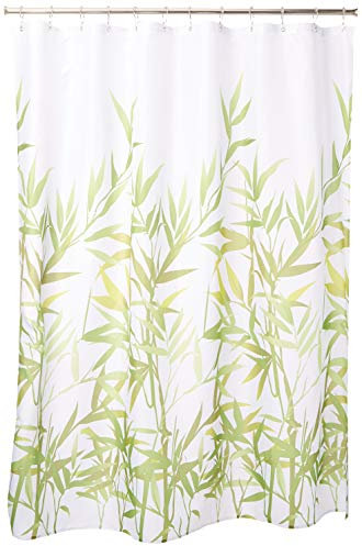 iDesign Anzu Cortina de ducha, Cortina de baño lavable a máquina de 183 x 183 cm, Cortinas con estampado floral para bañera o plato de ducha, Poliéster verde