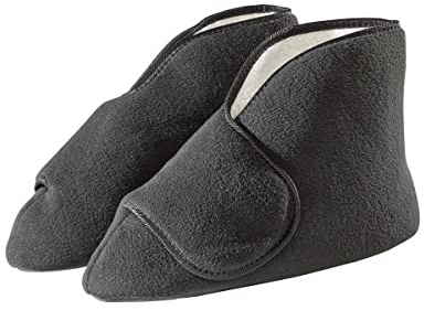 Silvert's Adaptive Clothing & Footwear Men’s & Women’s Extra Wide Soft Fleece Diabetic Bootie Slippers for Seniors - Black LGE