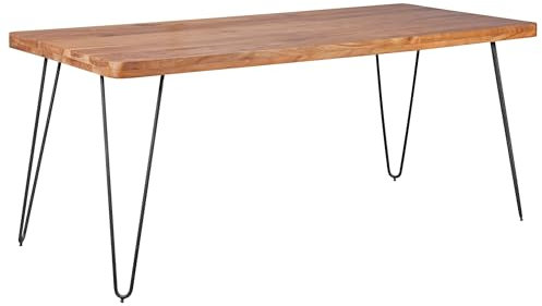 Wohnling Esstisch BAGLI Massivholz Akazie 180x76x80 cm Esszimmertisch, Küchentisch modern Holztisch mit Metallbeinen braun Massivholzmöbel Echtholz