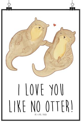 Mr. & Mrs. Panda Poster Otter Hände halten DIN A4 - Geschenk, Wandposter, Bild, Otter Seeotter See Otter, Küchenposter, verliebt, Liebe, Posterdruck,