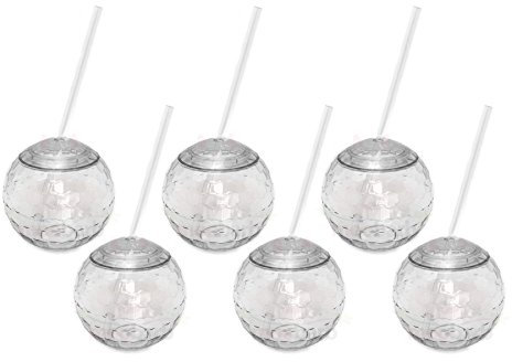 Set of 6 Clear Disco Drinking Balls - Disco Ball Drinking Cups - Party Novelty Fun