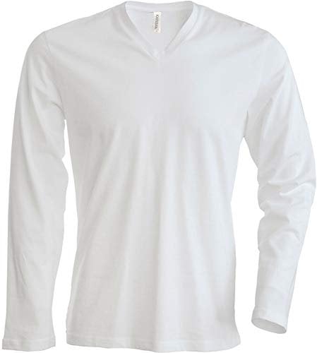 Kariban Mens Slim Fit Long Sleeve V Neck T Shirt (L) (White)