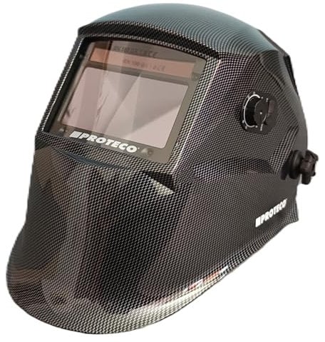 Proteco-Werkzeug® P800E-C Automatik Schweißhelm inkl 10 Ersatzgläser Solar Schweisshelm TOP Optische Klasse 1/1/1/1 Schweissmaske Schweißschild Automatikhelm Carbon