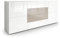 Vladon Sideboard Rova, Made in Germany, Kommode mit 4 Türen und 4 Schubladen, Weiß matt/Weiß Hochglanz/Sandgrau Hochglanz (166 x 72 x 35 cm)
