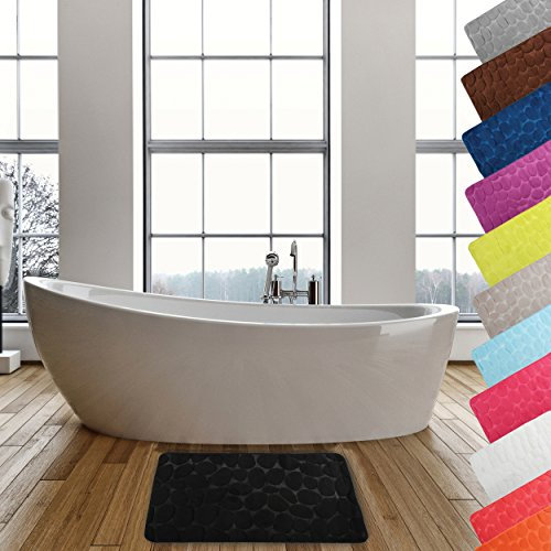 MSV Badteppich Badvorleger Duschvorleger Kieselstein Badematte waschbar, schnelltrocknend, rutschfest 40x60 cm – Schwarz