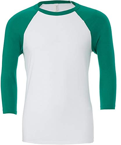 Canvas Mens 3/4 Sleeve Baseball T-Shirt (S) (White/Kelly Green)