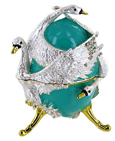 Lutèce Créations Schmuck Ei türkis mit weißen Schwänen und Spieluhr aus Metall - Schwanensee (P. I. Tschaikowski).