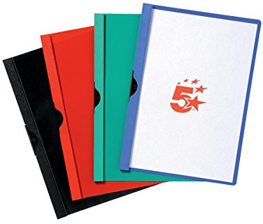 5 Star Office Clip Folder 3mm Spine for 30 Sheets A4 Red [Pack 25]