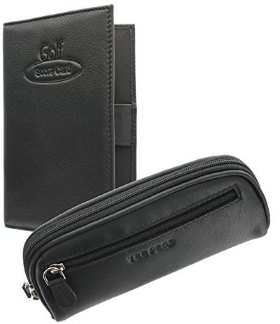 Golf Geschenkset mit Leder- Scorekartenhalter und Tasche für Golftees Schwarz