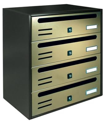 ALUBOX CUBO Briefkastenanlage 4 Fächer 43x38,5x25 cm aus Verzinktem Blech Horizontale Briefkastenanlage für Innen- und Geschützten Außenbereich (Anthrazit mit antiken Bronzetüren)