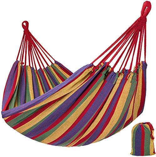 tectake® Hängematte Mehrpersonen - Liegefläche 210 x 150 cm - Belastbarkeit bis 200 kg - inkl. Tasche - bunt -