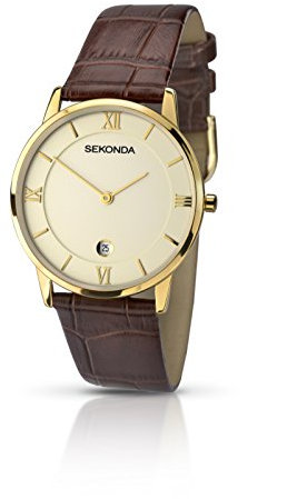 Sekonda men's quartz Watch with beige Dial analogue Display and brown leather Strap 1041