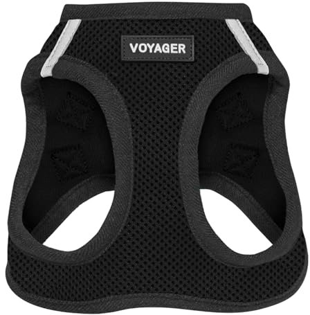 Voyager Step-In Air Dog Harness - All Weather Mesh, Reflective, No Pull Harness for Small, Medium Dogs, Cats - Secure with Hook & Loop Fastener, Buckle, Double D-Rings - Black/Black Trim, M