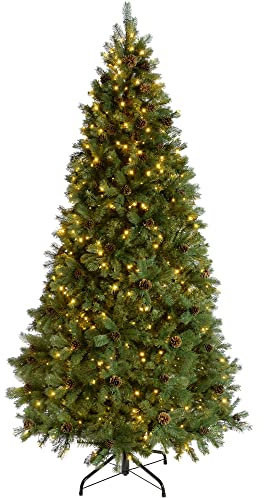 WeRChristmas Pre-Lit Craford Christmas Tree with Pinecones & 400 Chasing Warm LED Lights, 6 feet/1.8m