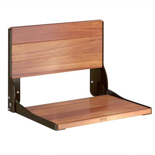 Moen Home Care Bathroom Safety Shower Chair for Elderly and Disabled, Old World Bronze Aluminum Foldable Teak Shower Bench, Handicap Accessories for Daily Living, DN7110OWB