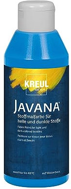 KREUL 91456 - Javana Stoffmalfarbe für helle und dunkle Stoffe, 250 ml Flasche blau, brillante Farbe auf Wasserbasis, pastoser Charakter, zum Stempeln und Schablonieren, nach Fixierung waschecht