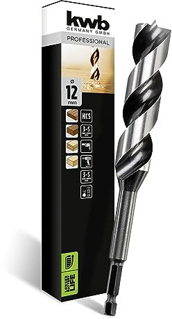 kwb 3-S Japan Schlangenbohrer ø 12 mm, 165 mm aus blankgeschliffenem CV-Stahl mit superscharfem Spitzenanschliff, Zentrierspitze und E 6.3 Schaft