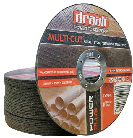 Draak 10 x Cutting Discs 115mm x 1mm Ultra Thin Fine Cutting to Cut Metal Stone Steel & PVC Cut Off Wheel for Angle Grinder