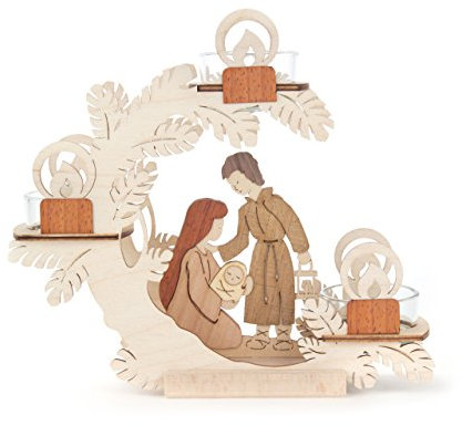 DREGENO Teelicht-Halter Motiv „Christi Geburt“, Laubsäge-Arbeit aus Holz von DREGENO SEIFFEN – Original erzgebirgische Handarbeit, stimmungsvolle Weihnachts-Dekoration