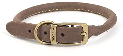 Ancol Timberwolf Bonded Thread Leather Round Dog Collar - Sable - Soft Leather Design with Antique Gold Buckle - Ideal for Long Haired Dogs - 45-54cm Size 6