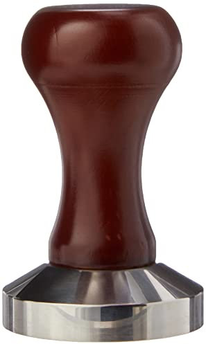 Café Olé Stainless Steel Tamper Grounds in Portafilter, Barista Equipment for Coffee Shop, S/S with Wooden Handle, 57mm Dia, Silver